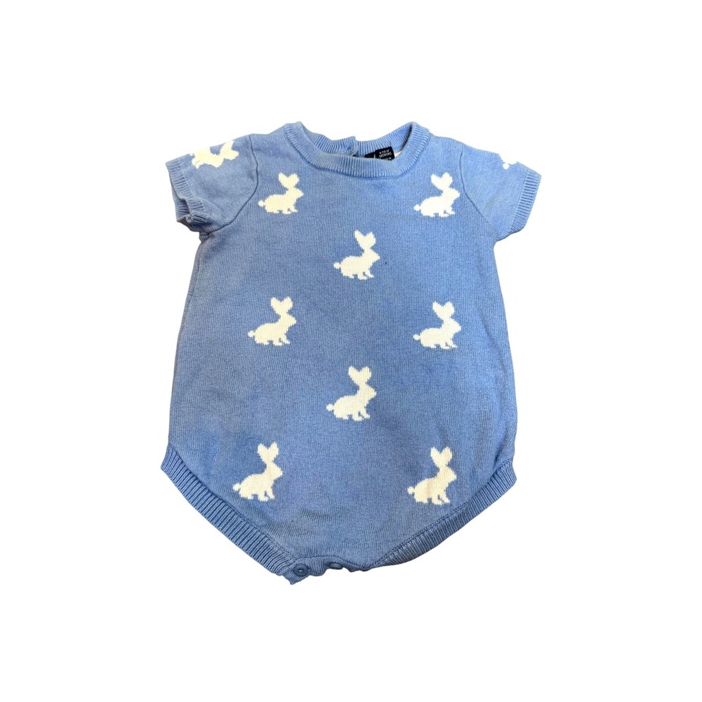 Janie And Jack Romper Baby Girls 6-12 Months Blue Bunny Knit One Piece Easter
